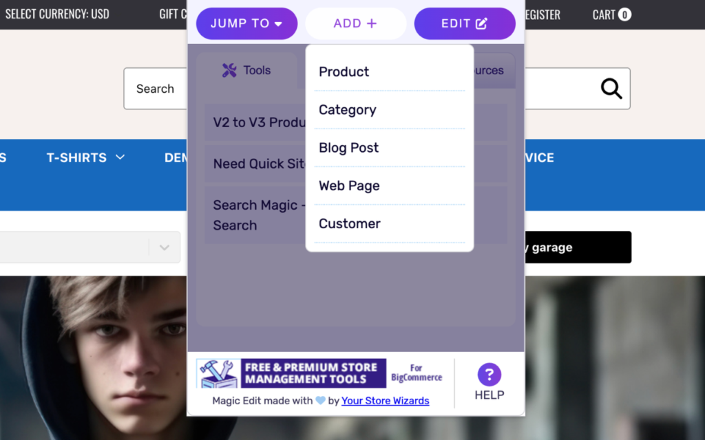 Magic Edit Add Tab Screen shot