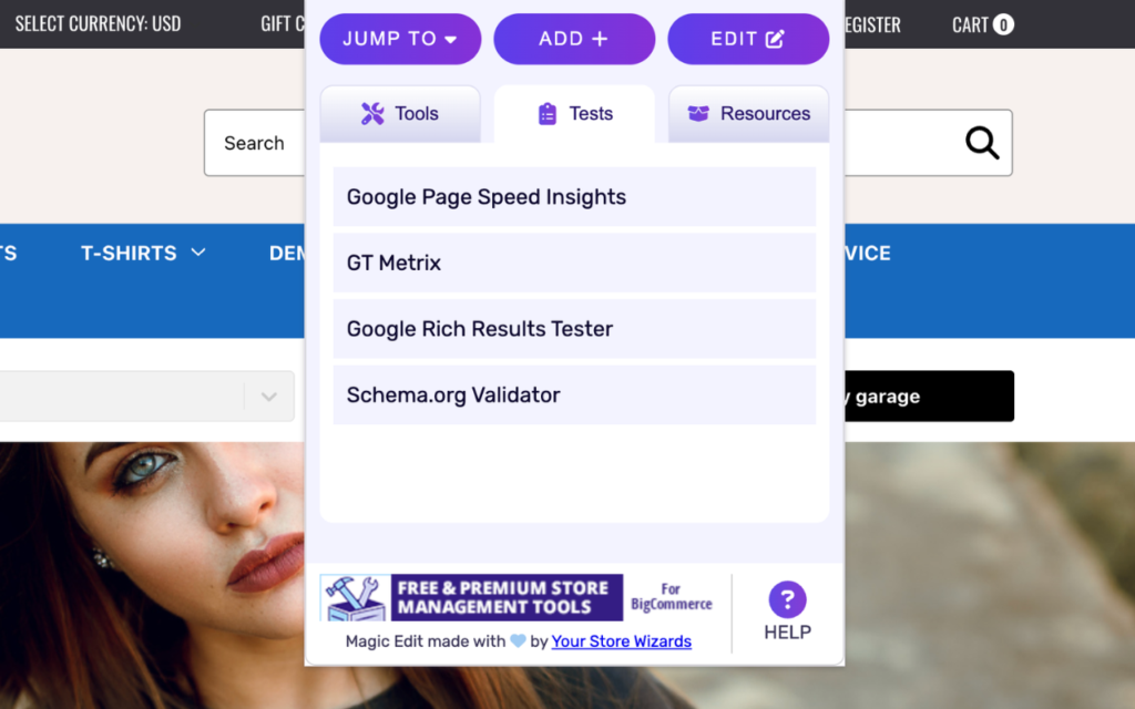 Magic Edit Tests Tab Screen shot
