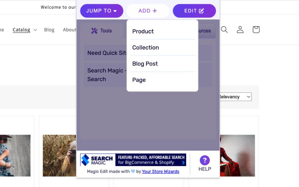 Magic Edit Add Tab Screen shot