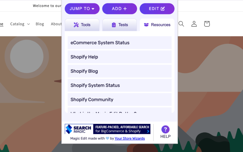Magic Edit Tests Tab Screen shot