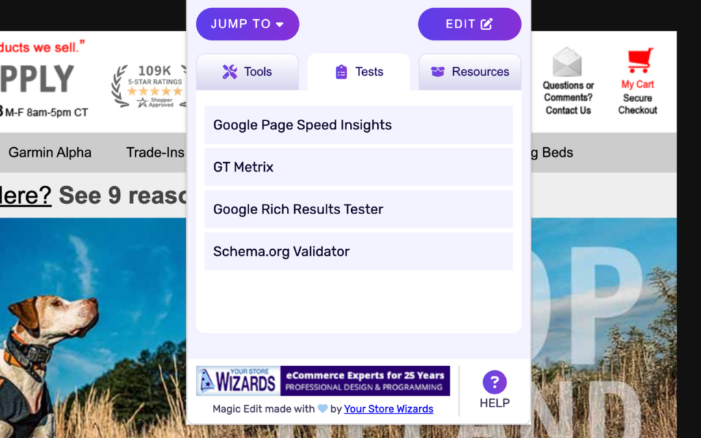 Magic Edit Tests Tab Screen shot