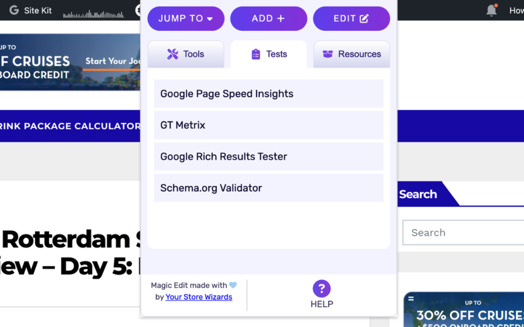 Magic Edit Tests Tab Screen shot