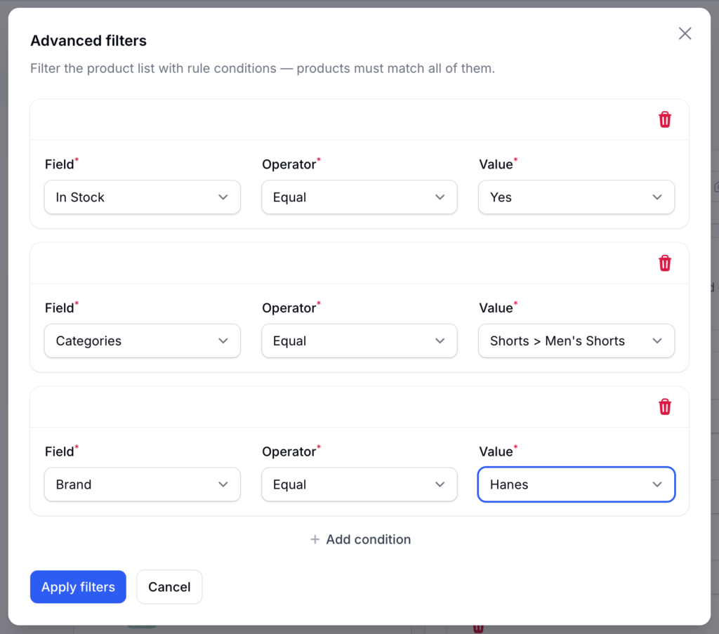 Advanced filters screenshot