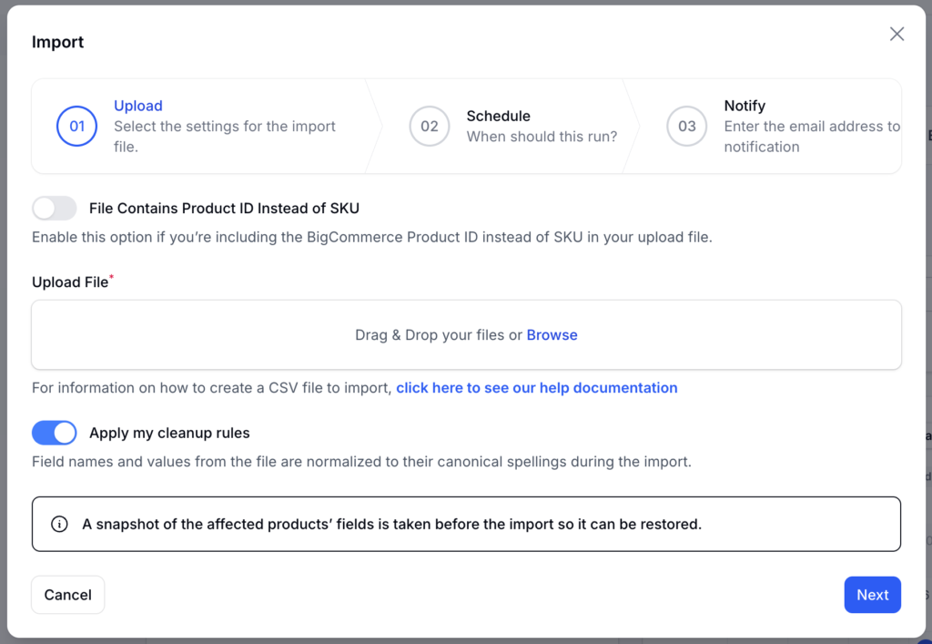 Import from CSV Screenshot