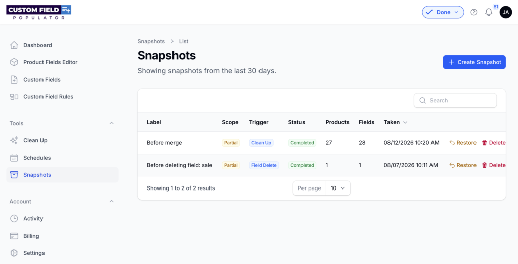 Snapshot screenshot