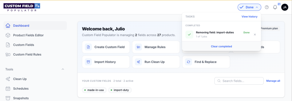 Tasks tray screenshot